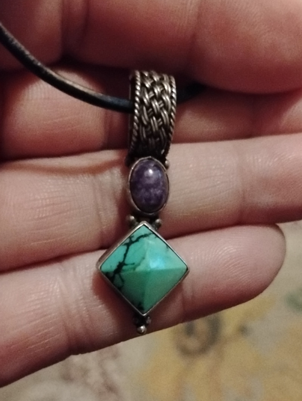 Turquoise & Amethyst Stone Pendant Necklace - Women Jewelry
